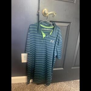 Boys Under Armour Navy Blue Striped Polo Shirt YXL